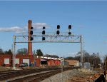 The massive signal bridge approaching the 11th street crossing